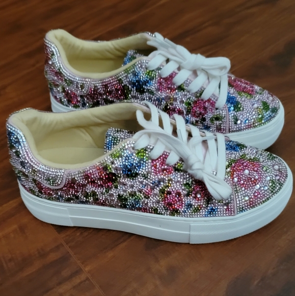 Betsy Johnson Rhinestone Floral Sneakers Women’s Size 7 - Picture 1 of 13